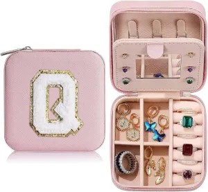 Valentines Gifts for Women Jewelry Box Travel Jewelry Case Earrings Necklace Ring Holder Jewelry Organizer with Mirror PU Leather Travel Essentials for Teen Girls Mom Birthday Gift (Q)