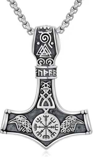 Viking Arrowhead/Thors Hammer/Axe/Wolf Necklace for Men 925 Sterling Silver Viking Norse Pagan Jewelry Gifts for Women