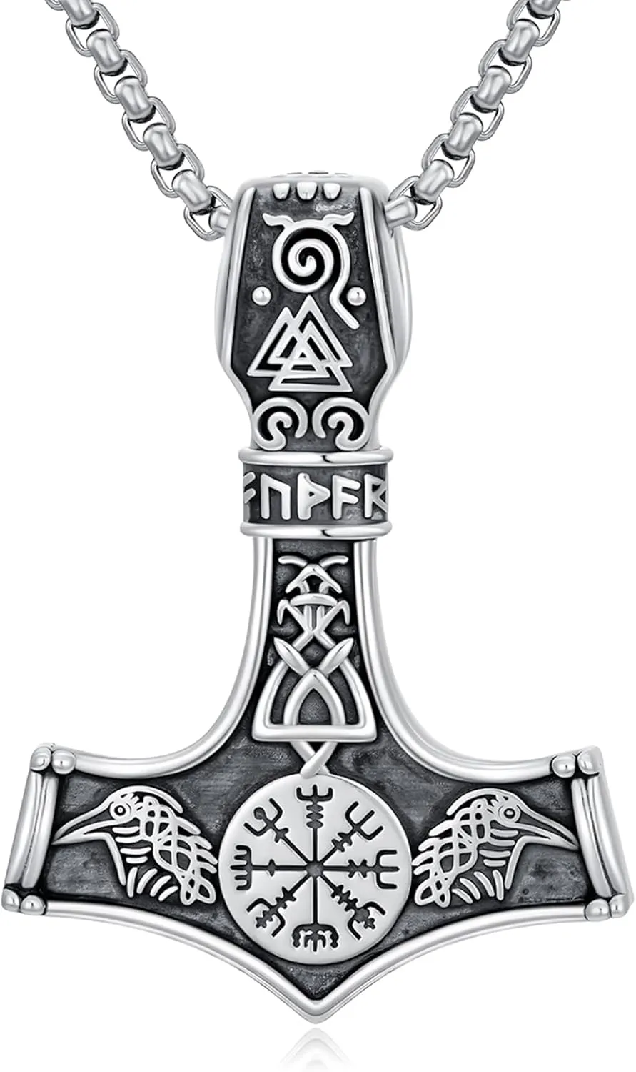 Viking Arrowhead/Thors Hammer/Axe/Wolf Necklace for Men 925 Sterling Silver Viking Norse Pagan Jewelry Gifts for Women