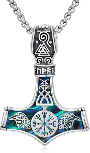 Viking Arrowhead/Thors Hammer/Axe/Wolf Necklace for Men 925 Sterling Silver Viking Norse Pagan Jewelry Gifts for Women