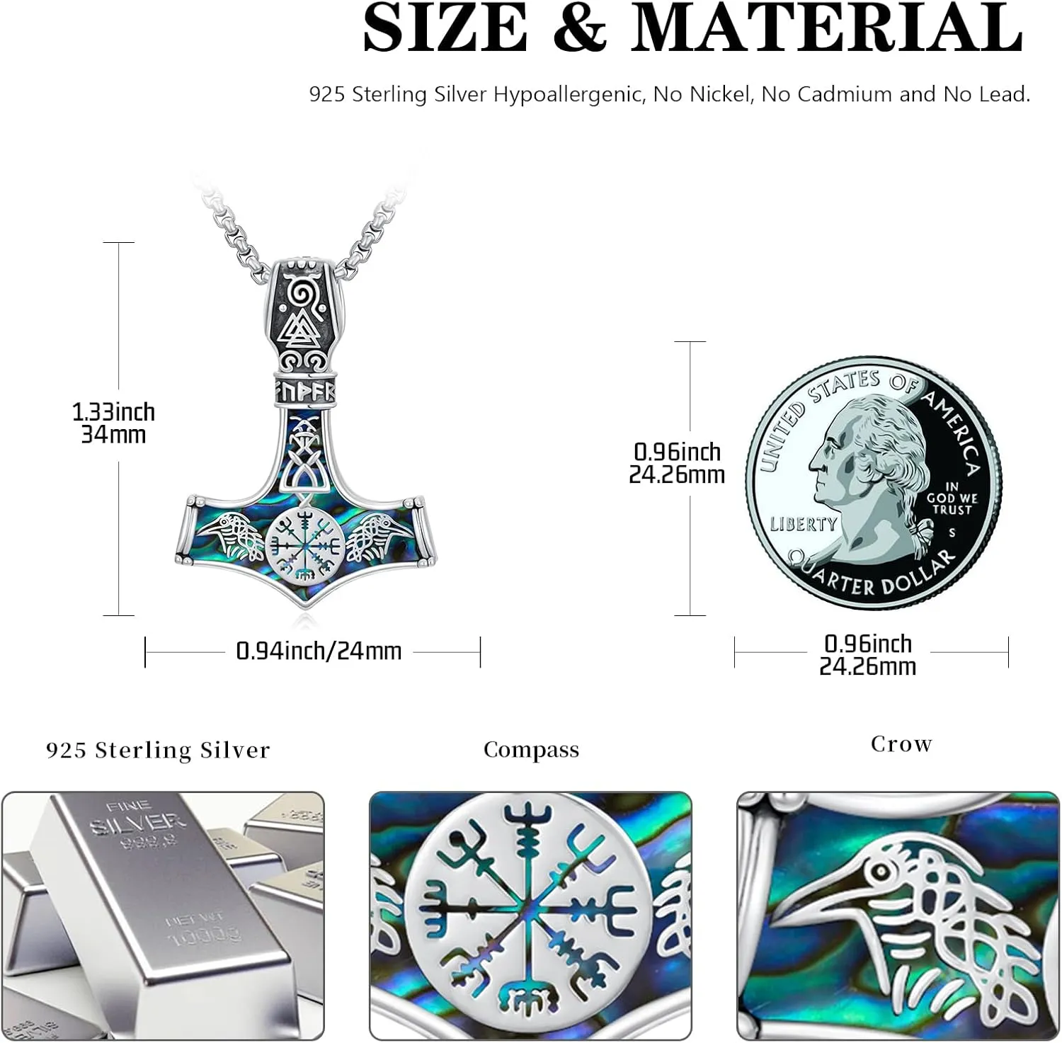 Viking Arrowhead/Thors Hammer/Axe/Wolf Necklace for Men 925 Sterling Silver Viking Norse Pagan Jewelry Gifts for Women