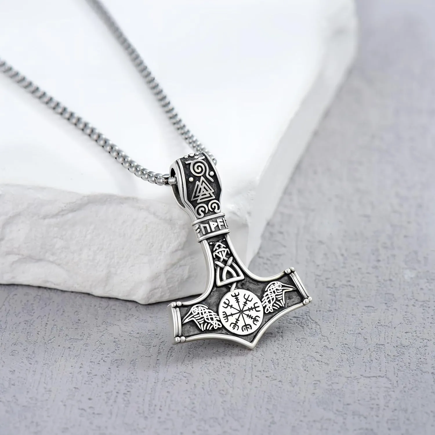 Viking Arrowhead/Thors Hammer/Axe/Wolf Necklace for Men 925 Sterling Silver Viking Norse Pagan Jewelry Gifts for Women