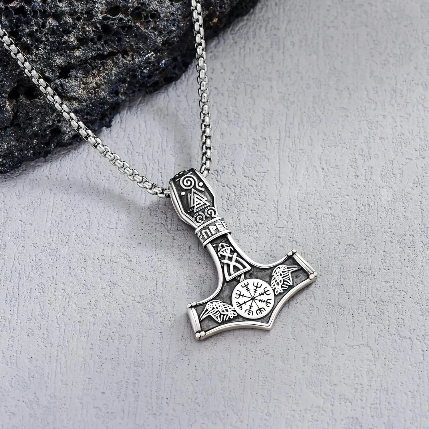 Viking Arrowhead/Thors Hammer/Axe/Wolf Necklace for Men 925 Sterling Silver Viking Norse Pagan Jewelry Gifts for Women