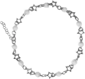 Vintage Y2K Star Pearl Double Layer Beaded Chain Adjustable Aesthetic Necklace Bracelet Grunge Punk Cool Retro Dainty Friendship Cute Jewelry Set for Women