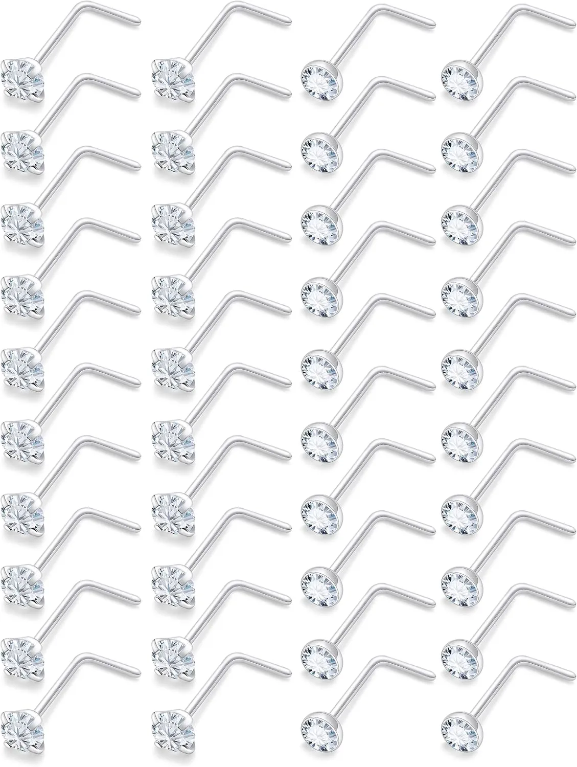Vsnnsns 14K Gold Filled 18G 20G 22G Nose Rings Studs Piercing Jewelry for Women 316L Stainless Surgical Steel L Shaped Corkscrew Bone Nose Ring Studs Nostril Piercings Jewelry Diamond CZ Silver Gold
