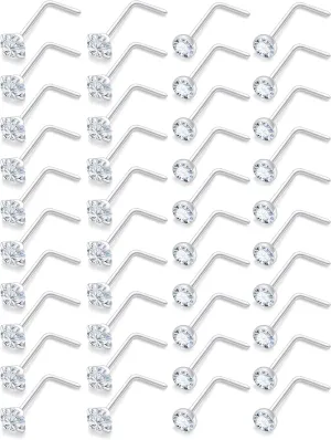 Vsnnsns 14K Gold Filled 18G 20G 22G Nose Rings Studs Piercing Jewelry for Women 316L Stainless Surgical Steel L Shaped Corkscrew Bone Nose Ring Studs Nostril Piercings Jewelry Diamond CZ Silver Gold