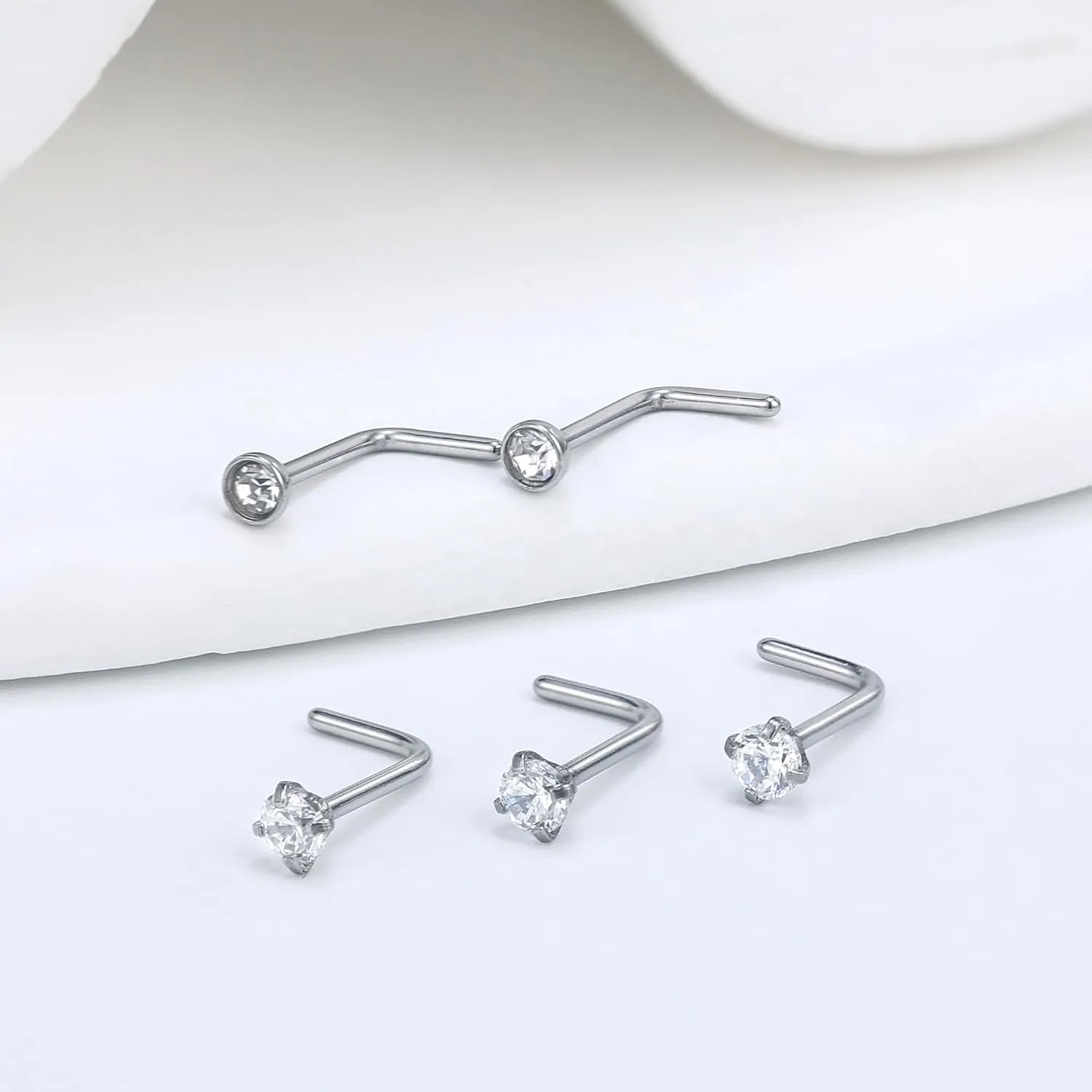 Vsnnsns 14K Gold Filled 18G 20G 22G Nose Rings Studs Piercing Jewelry for Women 316L Stainless Surgical Steel L Shaped Corkscrew Bone Nose Ring Studs Nostril Piercings Jewelry Diamond CZ Silver Gold
