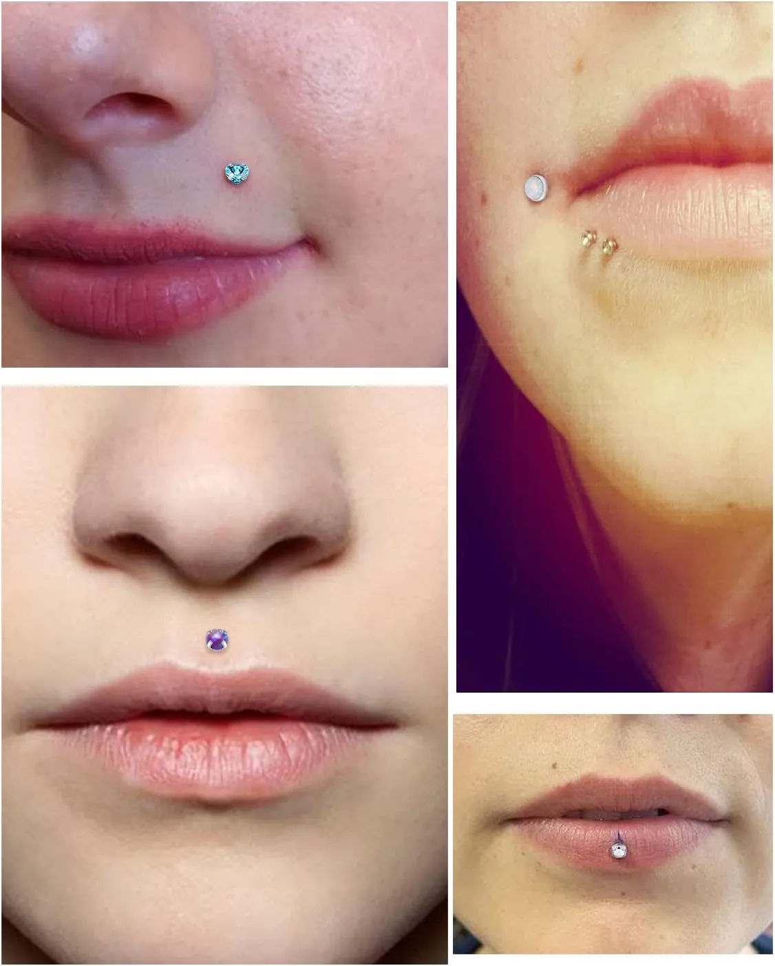 Vsnnsns 16G 18G 20G Threadless Push in Lip Rings Stainless Steel Flat Back Nose Rings Studs Tragus Helix Conch Cartilage Lobe Earrings Stud Piercing Jewelry for Women Men Diamond CZ Opal Silver 20PCS