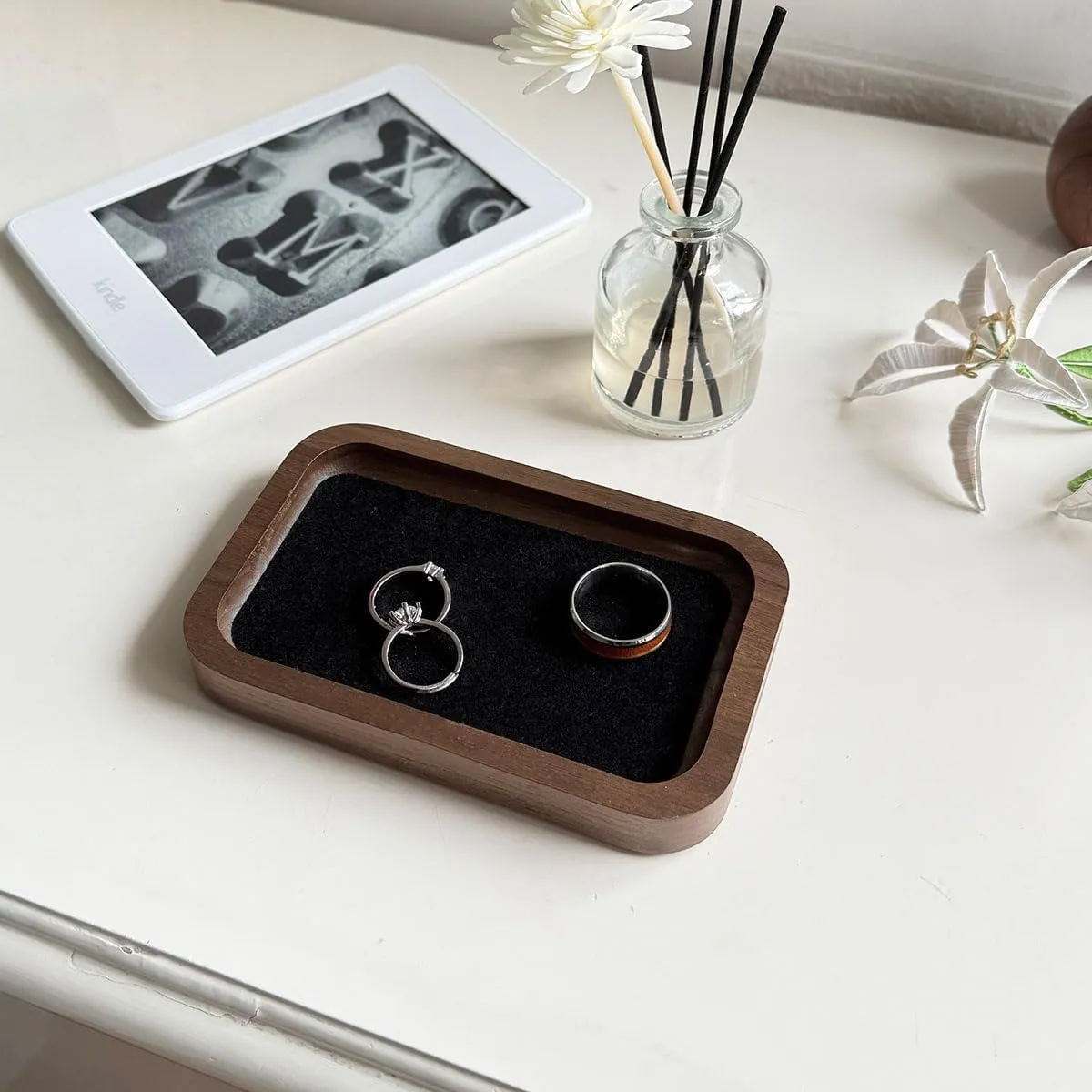 Walnut Solid Wood Square Jewelry Display Valet Tray Dish for Elegant Presentation of Your Finest Pieces, Perfect for Personal Use Men Gift