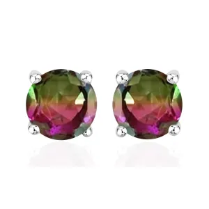Watermelon Tourmaline Stud Earring Colorful Gemstone Rainbow Studs Round Shape 925 Sterling Silver Inspiration Gift For Mom Sister Daughter Cute Minimalist Handmade Tourmaline Quartz Earring By NKG