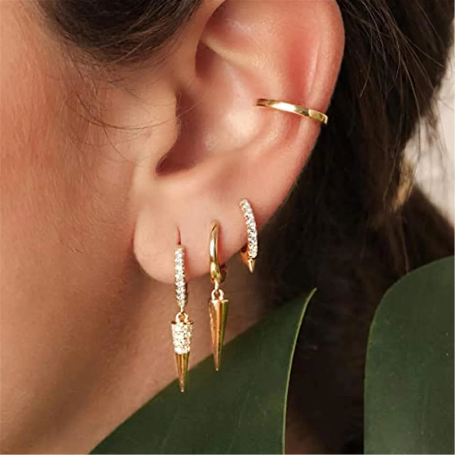 WCRAZYE Gold Dainty Huggie Hoop Earring 14K Gold Plated Dangle Earrings Sparkling Cubic Zirconia CZ Charm Hoops Earrings for Women Hypoallergenic Hoops Jewelry Gift