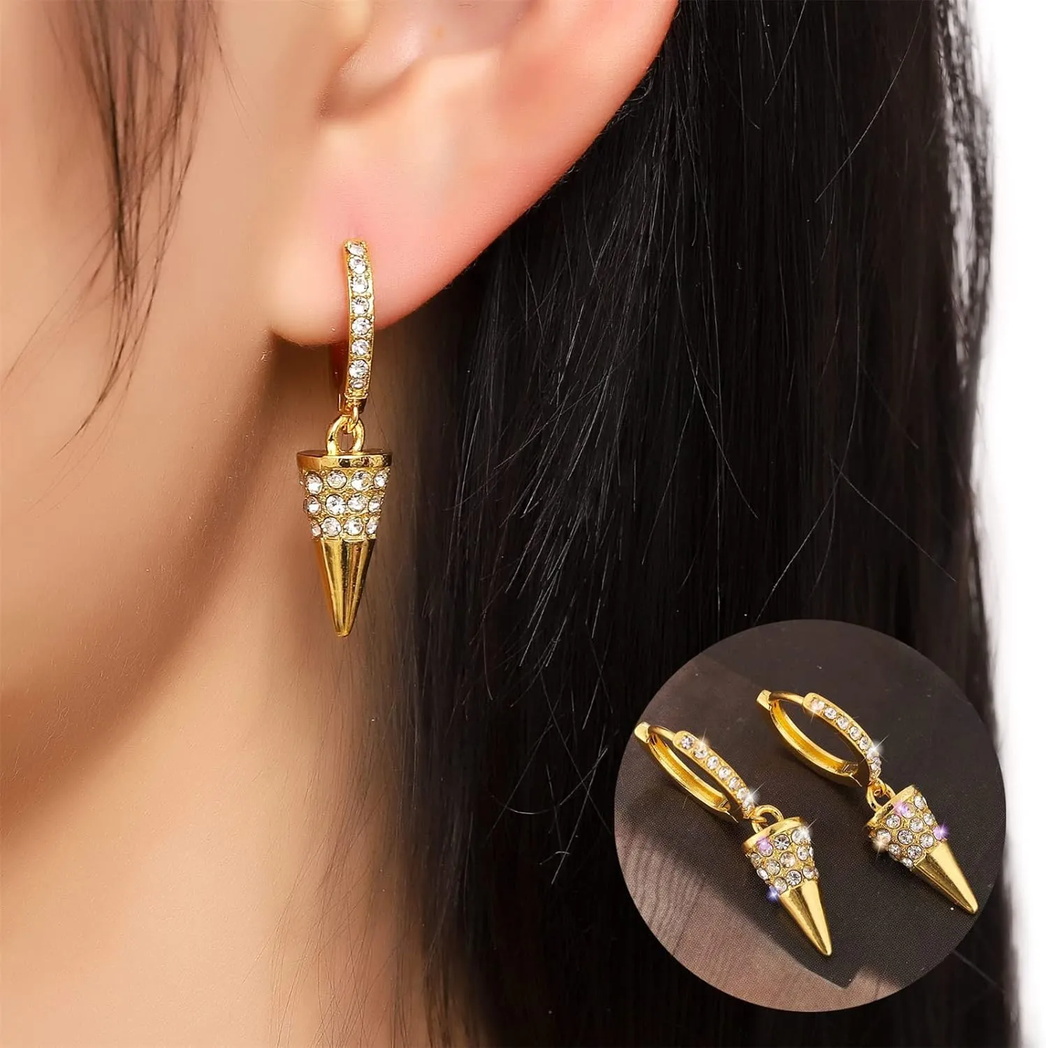 WCRAZYE Gold Dainty Huggie Hoop Earring 14K Gold Plated Dangle Earrings Sparkling Cubic Zirconia CZ Charm Hoops Earrings for Women Hypoallergenic Hoops Jewelry Gift