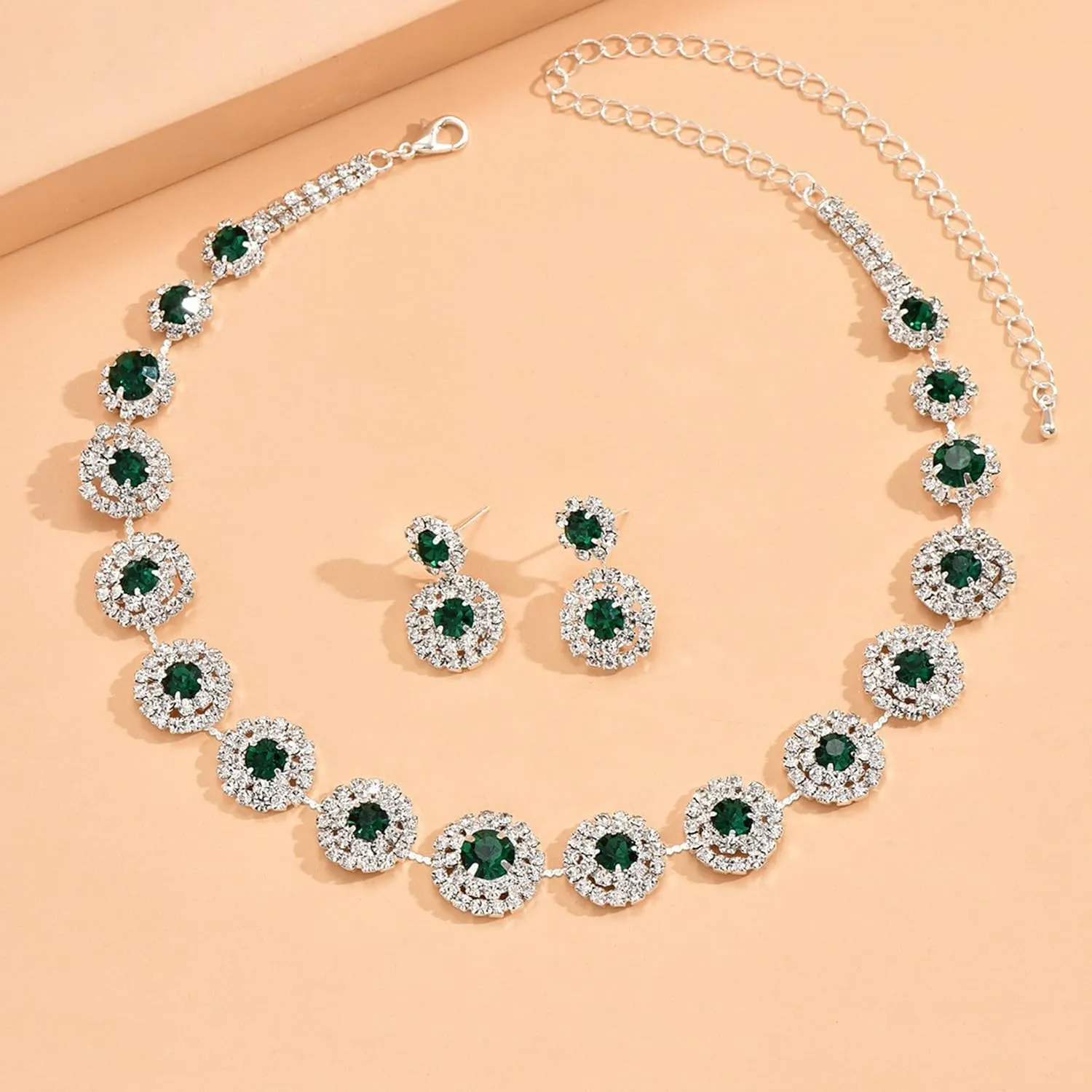 Wedding Jewelry Sets for Brides Bridesmaid Prom Jewelry Set Rhinestone Necklace and Earrings Set for Bridal Prom Dresses Accessories for Party Costume