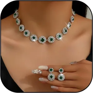 Wedding Jewelry Sets for Brides Bridesmaid Prom Jewelry Set Rhinestone Necklace and Earrings Set for Bridal Prom Dresses Accessories for Party Costume