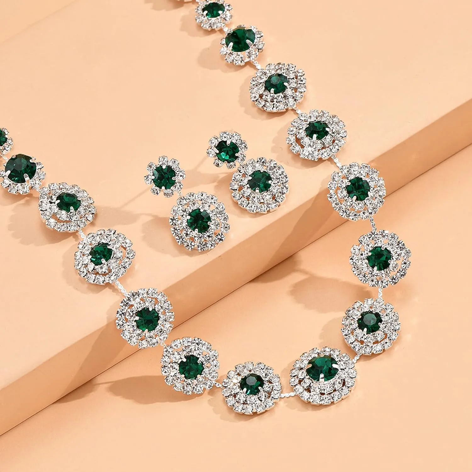 Wedding Jewelry Sets for Brides Bridesmaid Prom Jewelry Set Rhinestone Necklace and Earrings Set for Bridal Prom Dresses Accessories for Party Costume