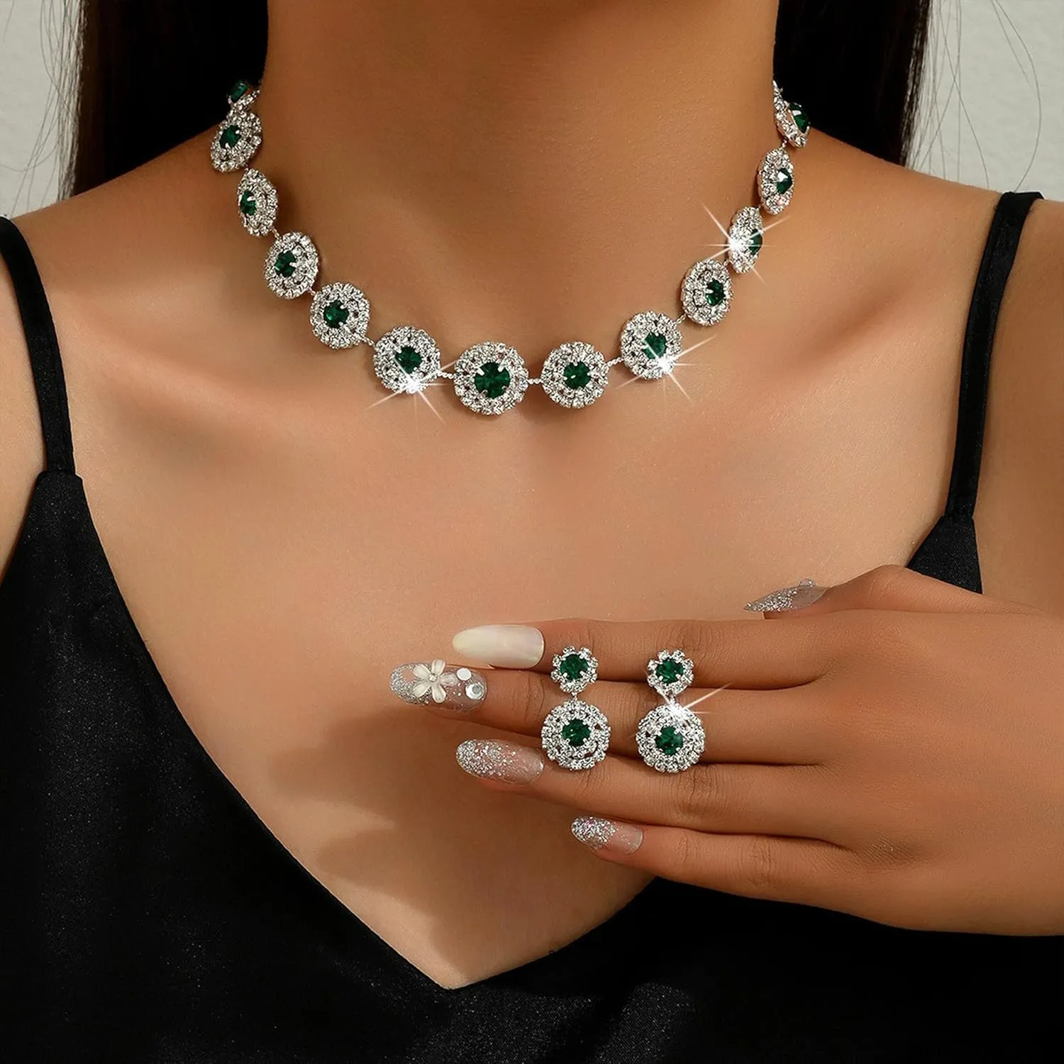 Wedding Jewelry Sets for Brides Bridesmaid Prom Jewelry Set Rhinestone Necklace and Earrings Set for Bridal Prom Dresses Accessories for Party Costume