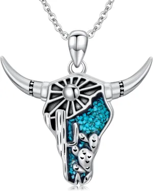 Western Necklace for Women 925 Sterling Silver Turquoise Western Pendant Country Jewelry Christmas Gifts for Cowgirl Cowboy