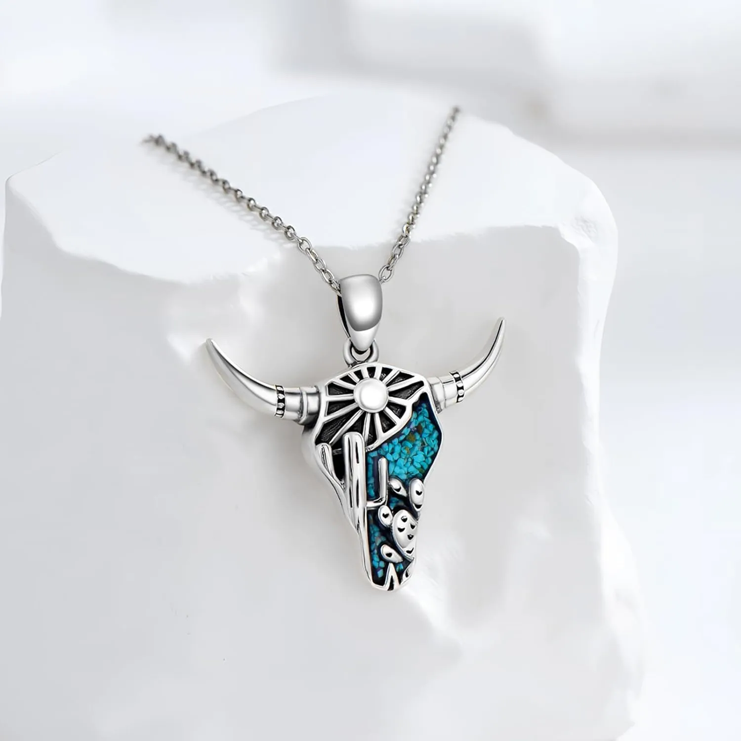 Western Necklace for Women 925 Sterling Silver Turquoise Western Pendant Country Jewelry Christmas Gifts for Cowgirl Cowboy