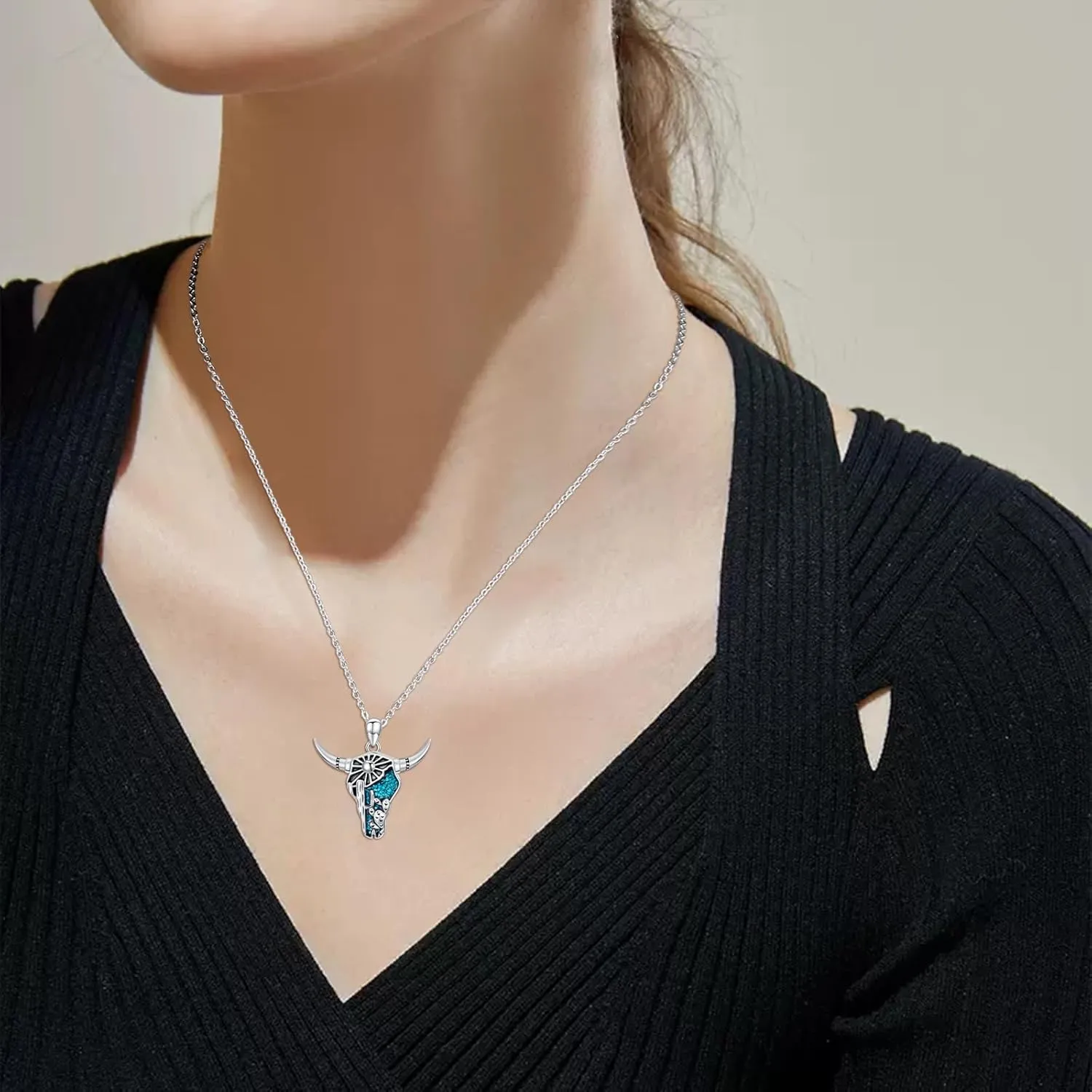 Western Necklace for Women 925 Sterling Silver Turquoise Western Pendant Country Jewelry Christmas Gifts for Cowgirl Cowboy