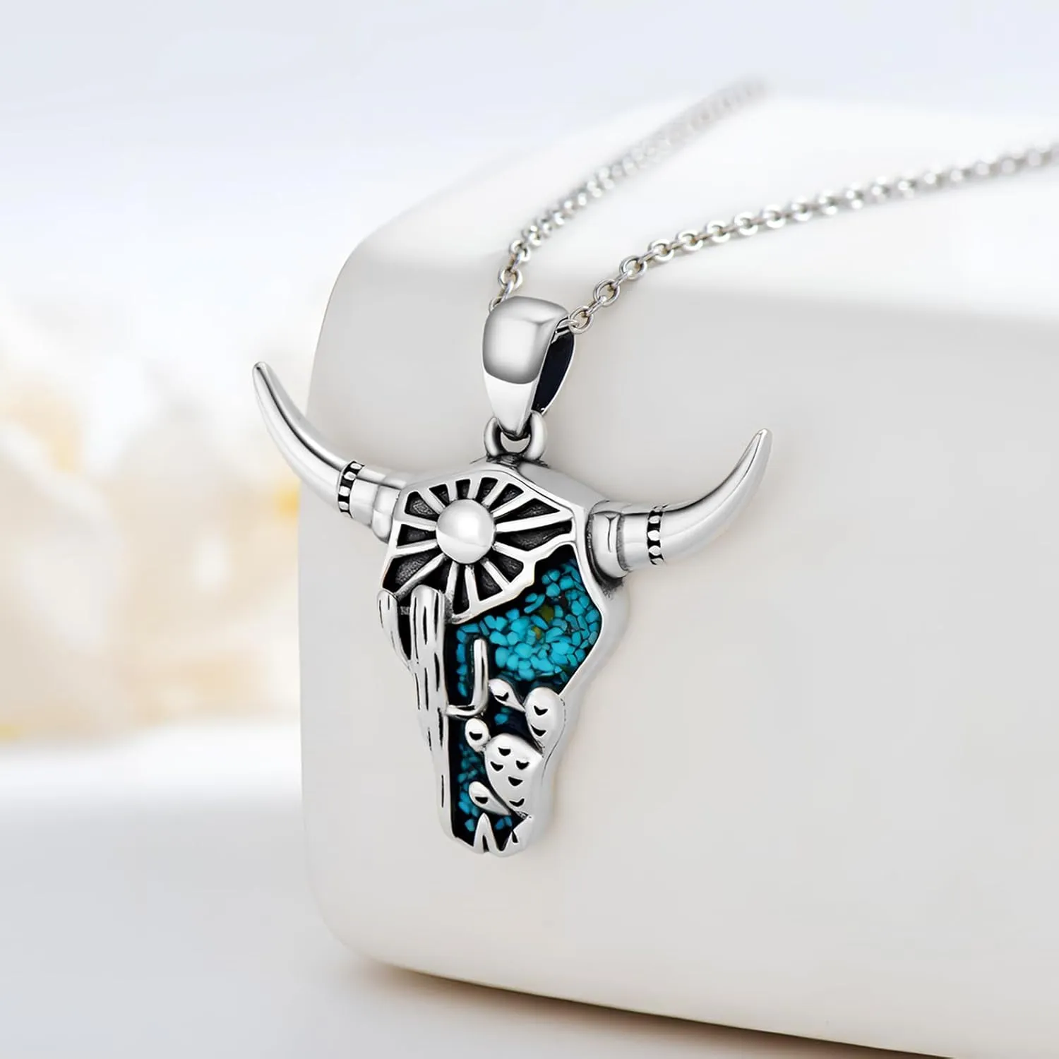 Western Necklace for Women 925 Sterling Silver Turquoise Western Pendant Country Jewelry Christmas Gifts for Cowgirl Cowboy