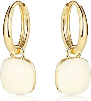 White Enamel Square Hoop Earrings for Women, 14K Gold Plated Dangle Drop Gold Small Huggie Hoop Earrings Hoop-1025-White