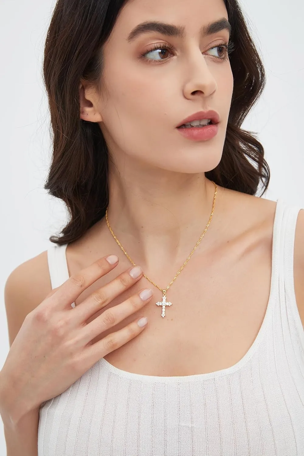 Wicary Cross Necklace for Women Gold Cross Necklaces for Women Sterling Silver Cubic Zirconia Pendant Necklace Religious Gifts for Birthday Anniversary