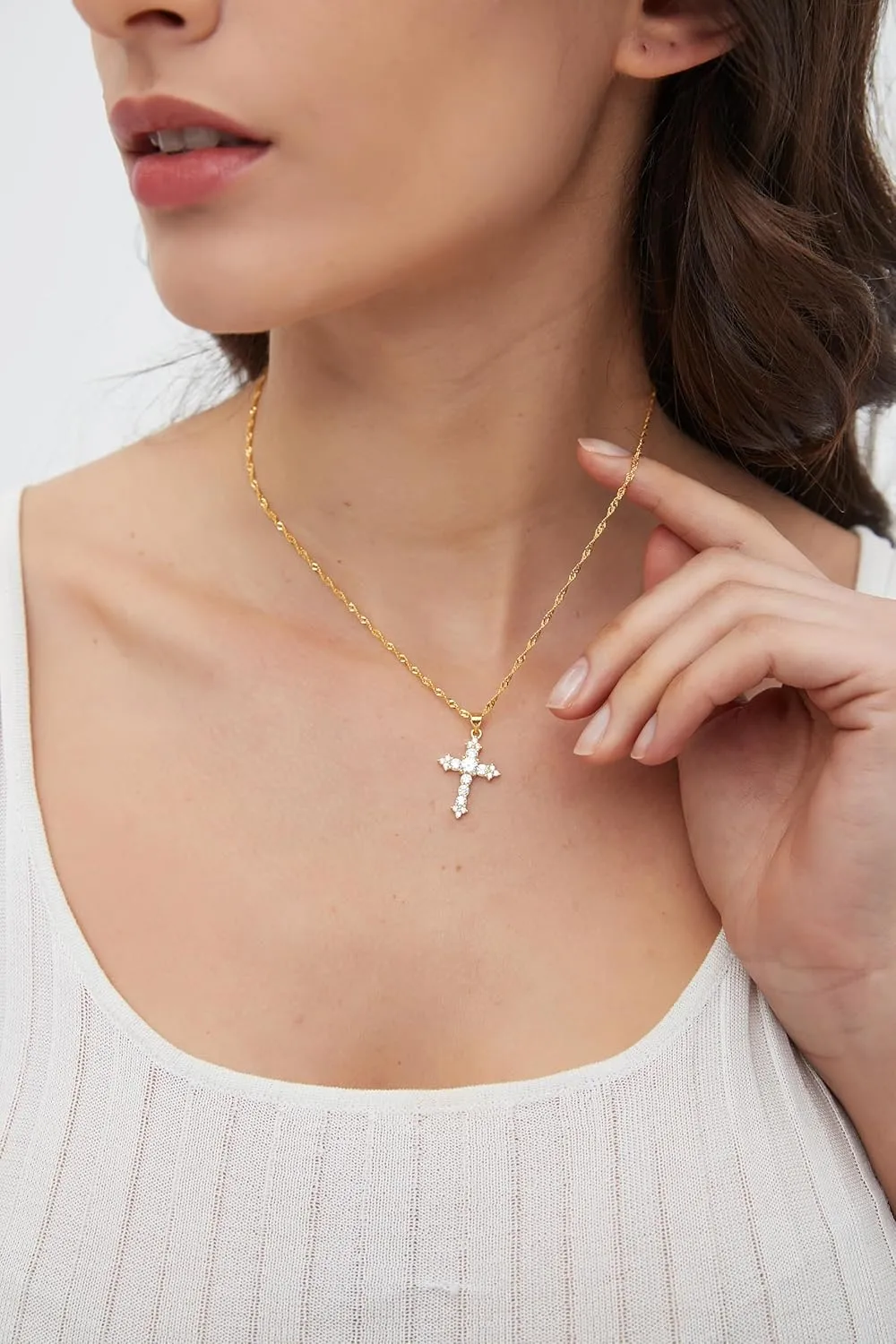 Wicary Cross Necklace for Women Gold Cross Necklaces for Women Sterling Silver Cubic Zirconia Pendant Necklace Religious Gifts for Birthday Anniversary