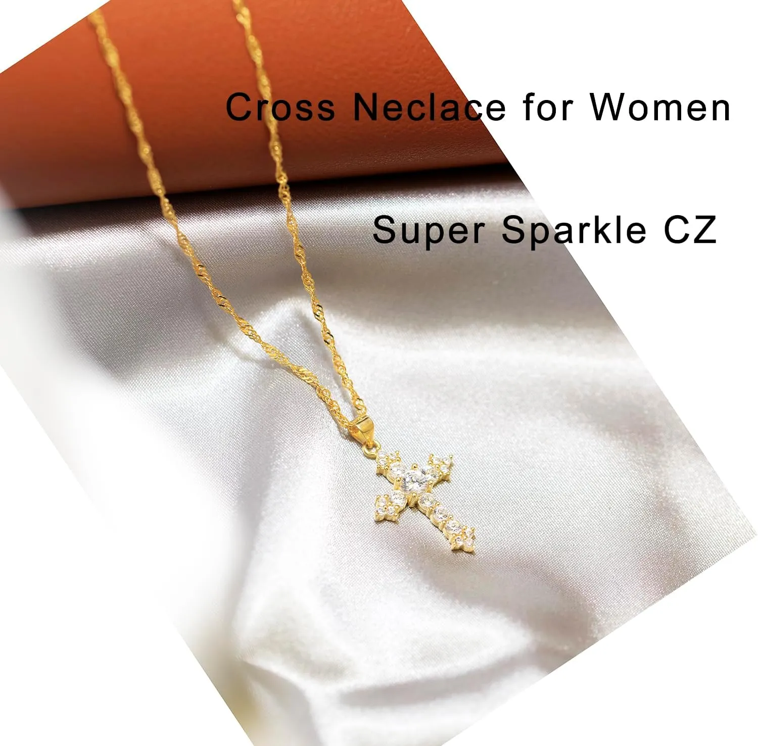 Wicary Cross Necklace for Women Gold Cross Necklaces for Women Sterling Silver Cubic Zirconia Pendant Necklace Religious Gifts for Birthday Anniversary