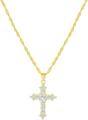 Wicary Cross Necklace for Women Gold Cross Necklaces for Women Sterling Silver Cubic Zirconia Pendant Necklace Religious Gifts for Birthday Anniversary