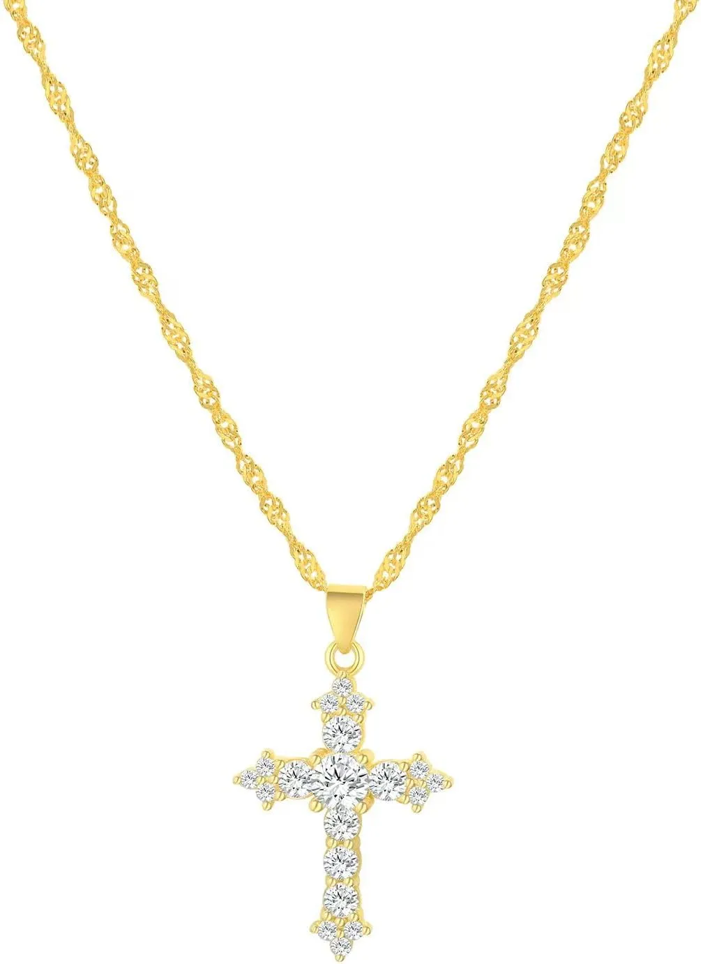 Wicary Cross Necklace for Women Gold Cross Necklaces for Women Sterling Silver Cubic Zirconia Pendant Necklace Religious Gifts for Birthday Anniversary