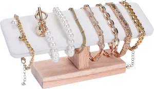 Wooden Watches Display Stands Base Watch Necklace Bracelet Organizer Rack Bangle Scrunchie Headband Showcase Stands Exterior Beige PU