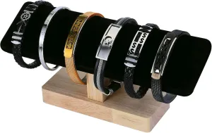 Wooden Watches Display Stands Base Watch Necklace Bracelet Organizer Rack Bangle Scrunchie Headband Showcase Stands Exterior Velvet Black