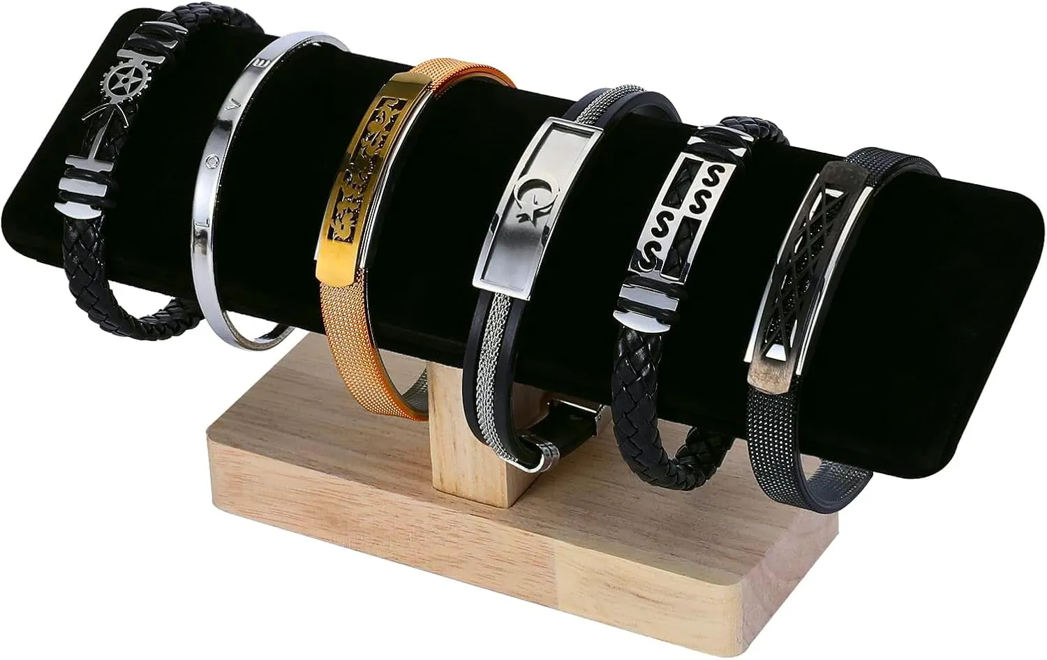 Wooden Watches Display Stands Base Watch Necklace Bracelet Organizer Rack Bangle Scrunchie Headband Showcase Stands Exterior Velvet Black