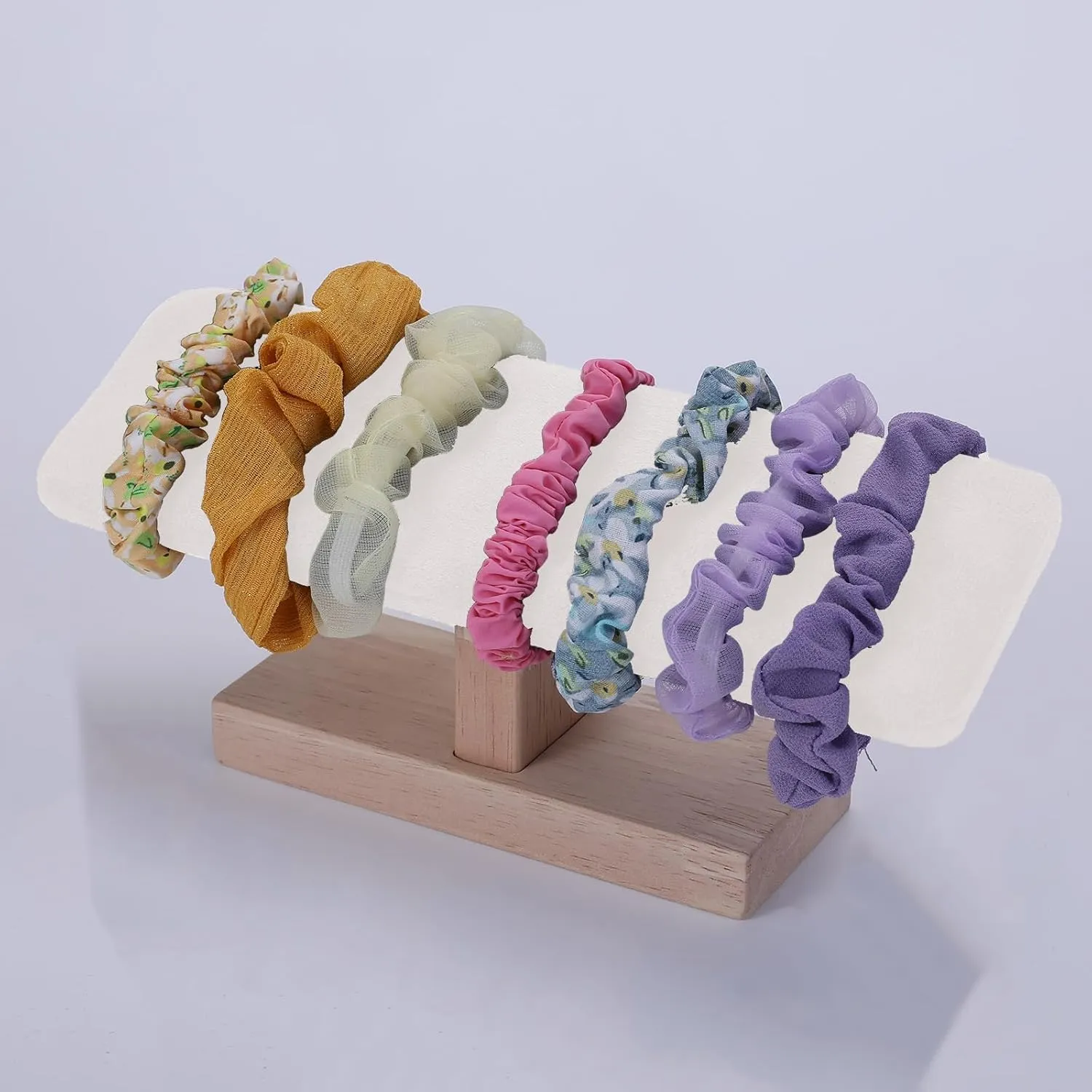 Wooden Watches Display Tower Base Watch Neck Bracelet Organizer Rack Bangle Scrunchie Headband Showcase Tower Beige Suede