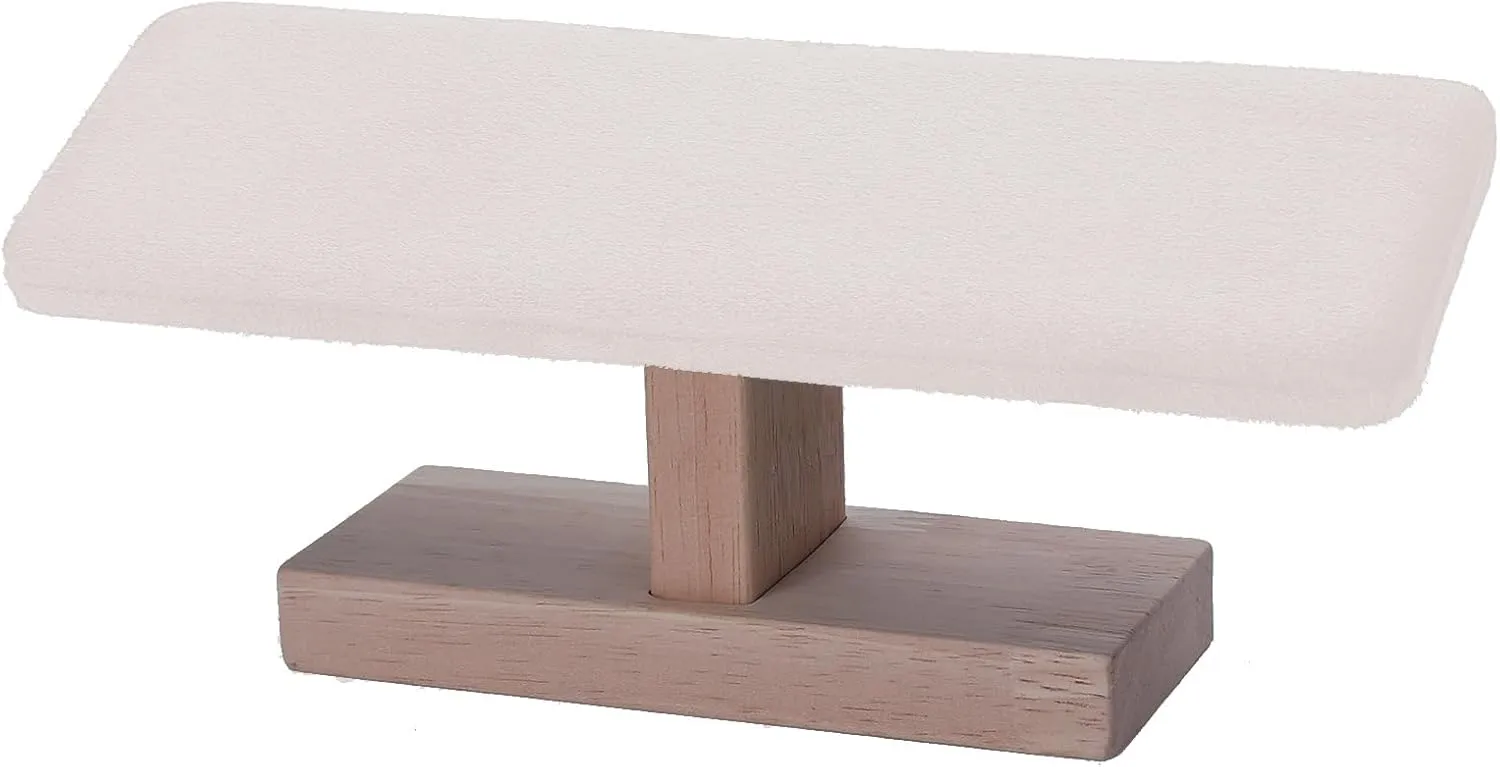 Wooden Watches Display Tower Base Watch Neck Bracelet Organizer Rack Bangle Scrunchie Headband Showcase Tower Beige Suede