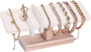 Wooden Watches Display Tower Base Watch Neck Bracelet Organizer Rack Bangle Scrunchie Headband Showcase Tower Beige Suede