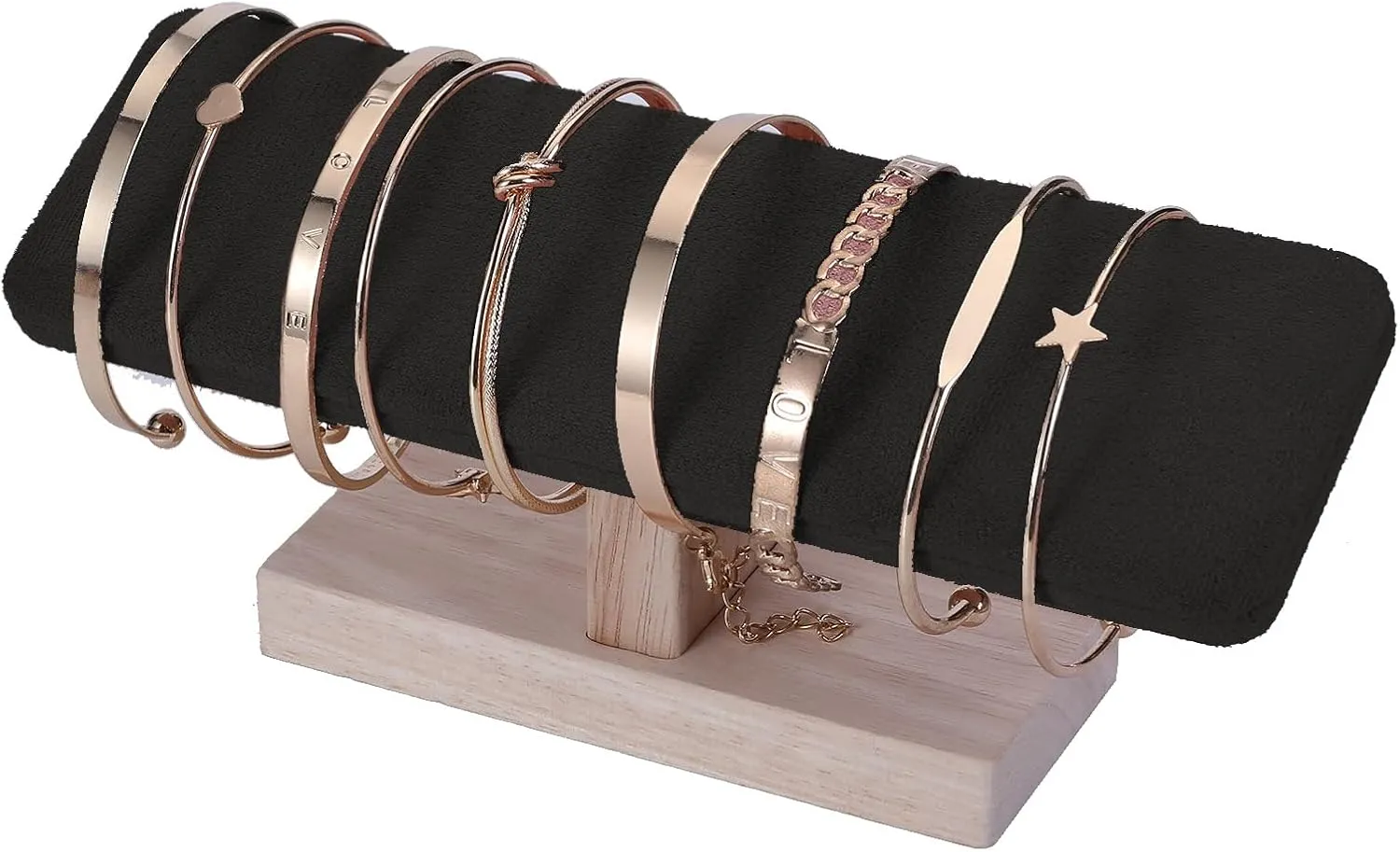 Wooden Watches Display Tower Base Watch Neck Bracelet Organizer Rack Bangle Scrunchie Headband Showcase Tower Black Suede