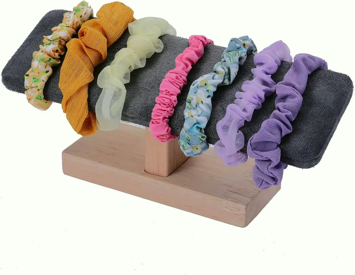 Wooden Watches Display tower Base Watch Necklace Bracelet Organizer Rack Bangle Scrunchie Headband Showcase tower (Dark Grey Suede, Flat single-layer)