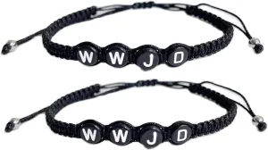 WWJD Braided Bracelet Colorful What Would Jesus do Bracelets Letter Bracelets Inspirational Religious Reminder Jewelry Gift for Women Men-2Pcs Black Circle