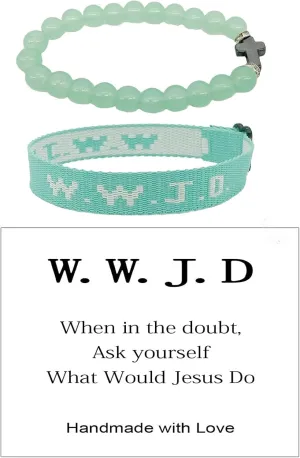 XAM WWJD Cross Bead Bracelet Braided Rope Bracelet with Card Cross Charm Stretch Bracelet For Women Men Holiday Jewelry Gifts