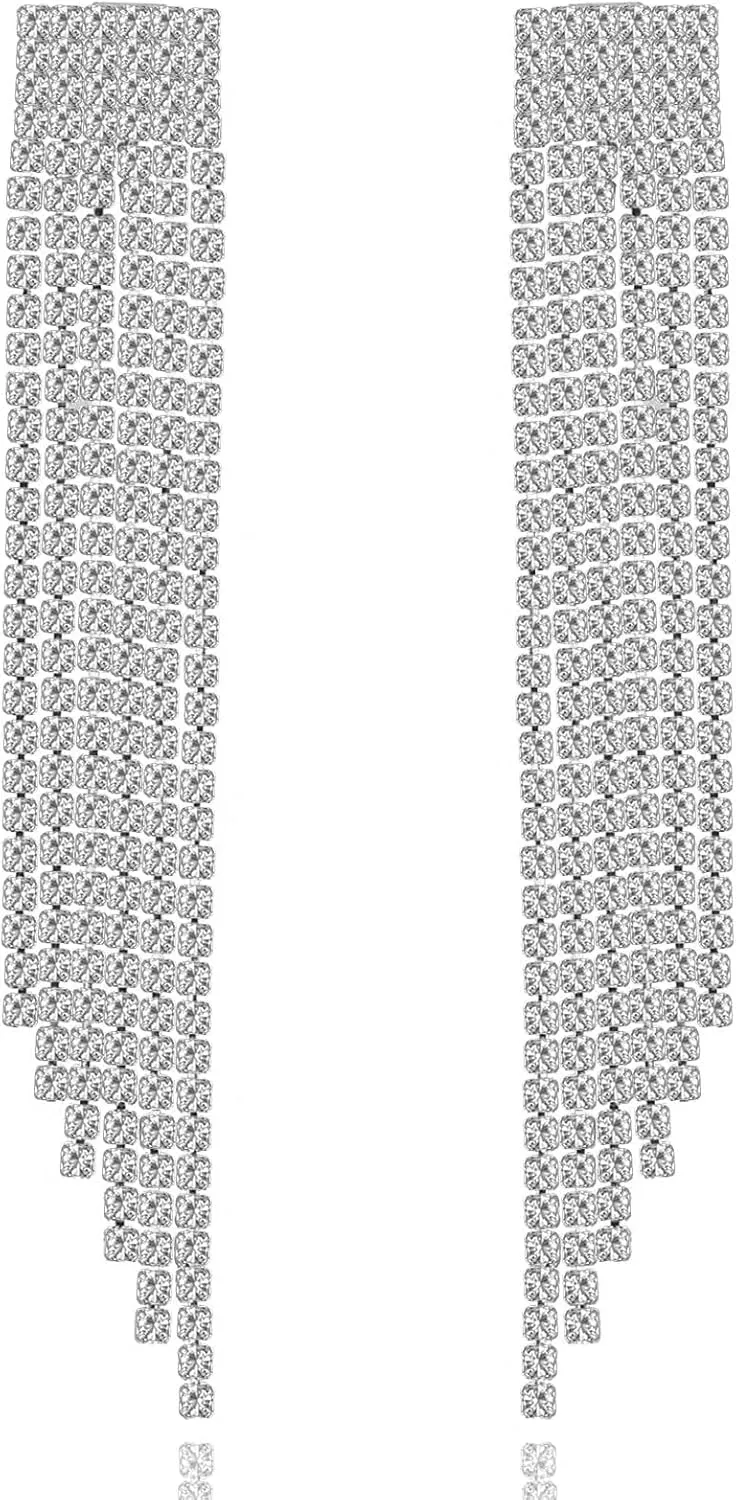 XGALBLA Party Statement Chain Earrings Chandelier Tassel Rhinestone Crystal Dangle Drop Earrings Prom Jewelry For Women