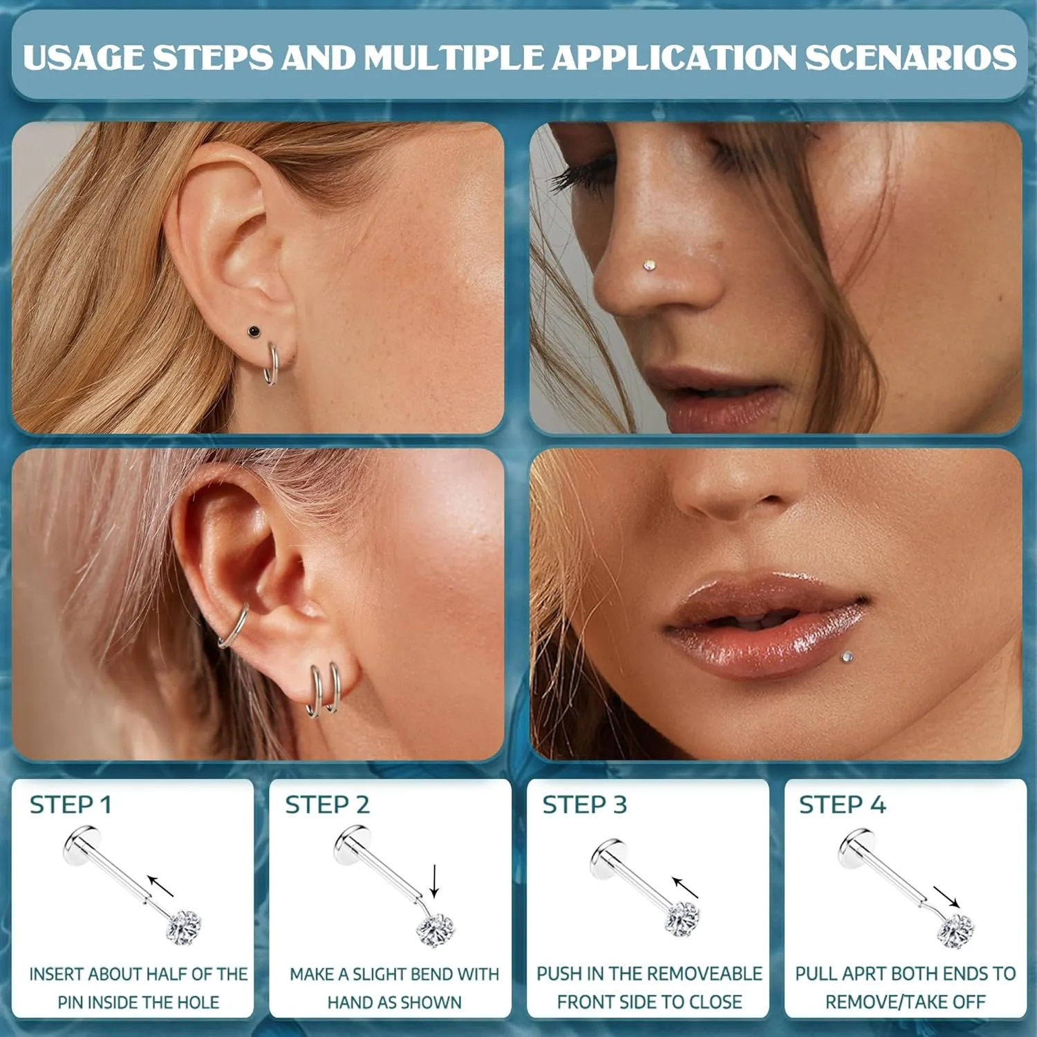 YADOCA 20G Threadless Flat Back Earrings for Women Men - Hypoallergenic Surgical Steel Push in Nose Stud Rings Labret Cartilage Lip Rings Medusa Nostril Conch Tragus Piercing Jewelry 18 Pairs