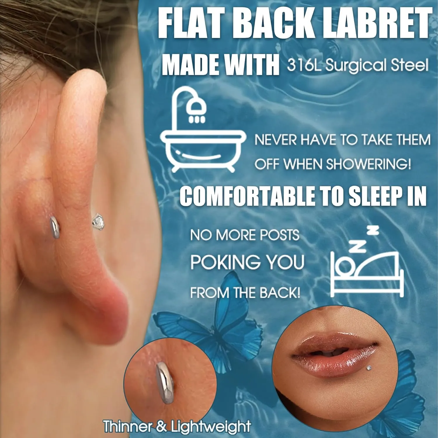 YADOCA 20G Threadless Flat Back Earrings for Women Men - Hypoallergenic Surgical Steel Push in Nose Stud Rings Labret Cartilage Lip Rings Medusa Nostril Conch Tragus Piercing Jewelry 18 Pairs