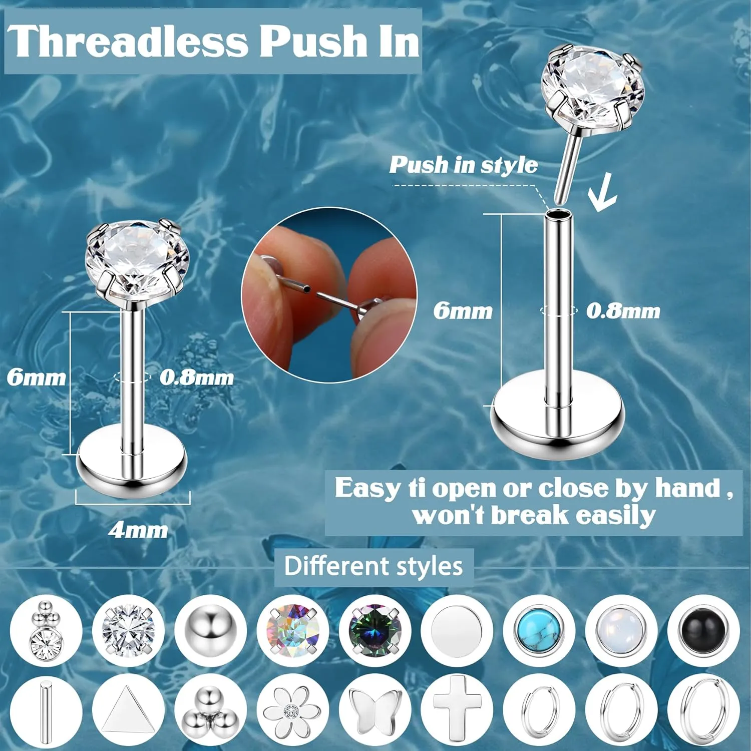 YADOCA 20G Threadless Flat Back Earrings for Women Men - Hypoallergenic Surgical Steel Push in Nose Stud Rings Labret Cartilage Lip Rings Medusa Nostril Conch Tragus Piercing Jewelry 18 Pairs
