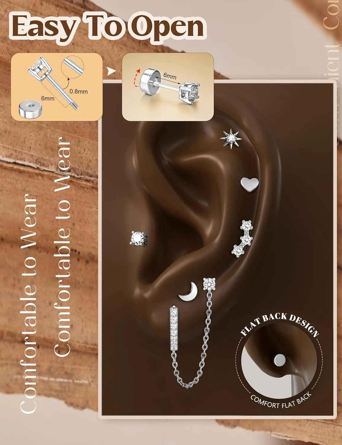 YADOCA Gold Flat Back Earrings for Women, 14K Gold Plated Trendy Cartilage Earring Sets for Multiple Piercing Hypoallergenic Small Huggie Hoop Earrings Stacks with Dangle Chain Dainty Gold Stud Earrings