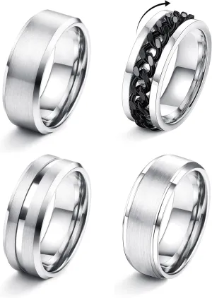 YADOCA Stainless Steel Rings for Mens Wedding Band Silver Fidget Ring Anxiety Relief Simple Engagement Promise Wedding Rings for Men and Women Size 9