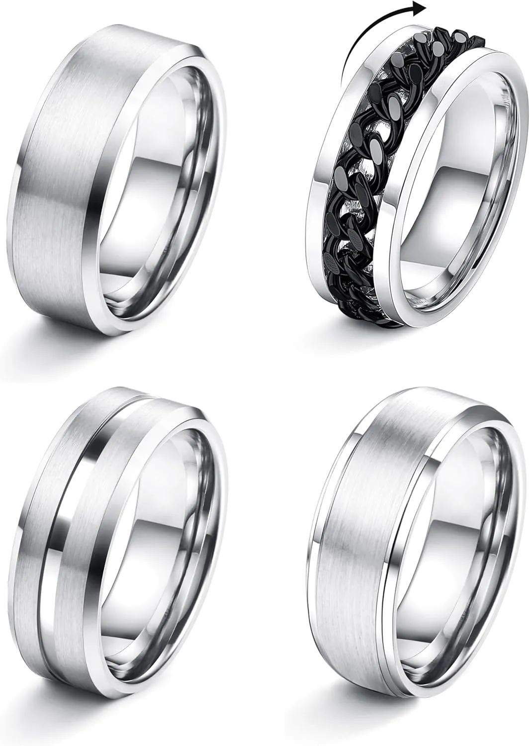 YADOCA Stainless Steel Rings for Mens Wedding Band Silver Fidget Ring Anxiety Relief Simple Engagement Promise Wedding Rings for Men and Women Size 9