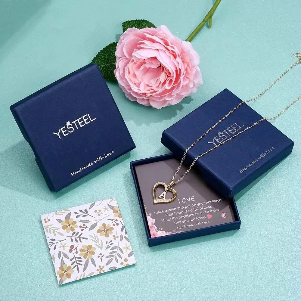 Yesteel Heart Initial Necklaces for Women, 14K Gold Plated Cubic Zirconia Heart Pendant Necklace, Dainty Initial Charm Necklace Letter A to Z Jewelry for Women Girls
