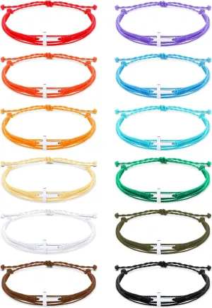 Yinkin 12 Pcs Cross Bracelet for Women and Men Adjustable Nylon Rope Christian Handmade Braided Bracelet for Teens Handmade Christian Jewelry Wish Bulk Cross Bracelets