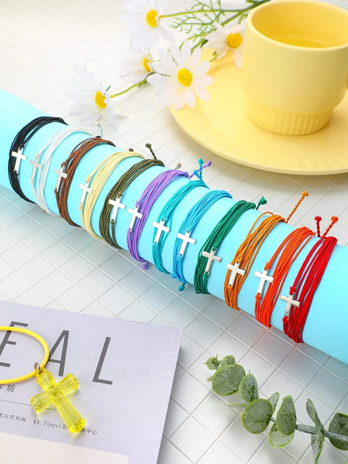 Yinkin 12 Pcs Cross Bracelet for Women and Men Adjustable Nylon Rope Christian Handmade Braided Bracelet for Teens Handmade Christian Jewelry Wish Bulk Cross Bracelets